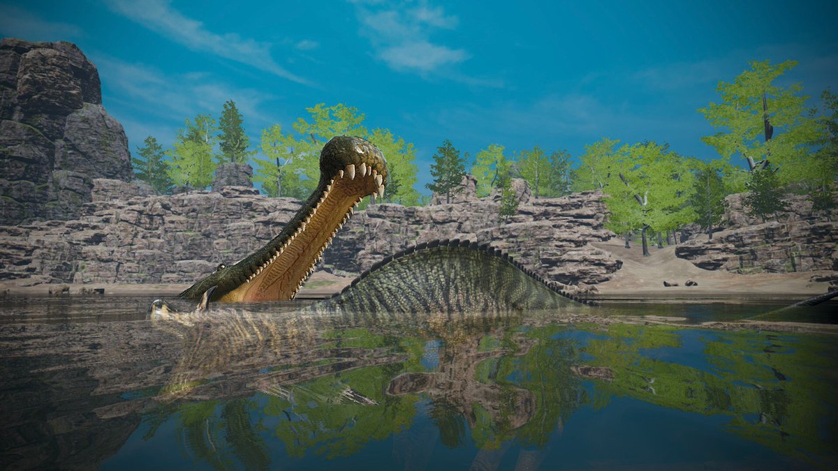 Path of Titans photo edit

'The Sarcosuchus lunges towards the Lambeosaurus that isn't aware of its surrounding while taking a sip. It was the biggest mistake while drinking from the riverbank.'
#pathoftitans #dinosaurs #photograghy