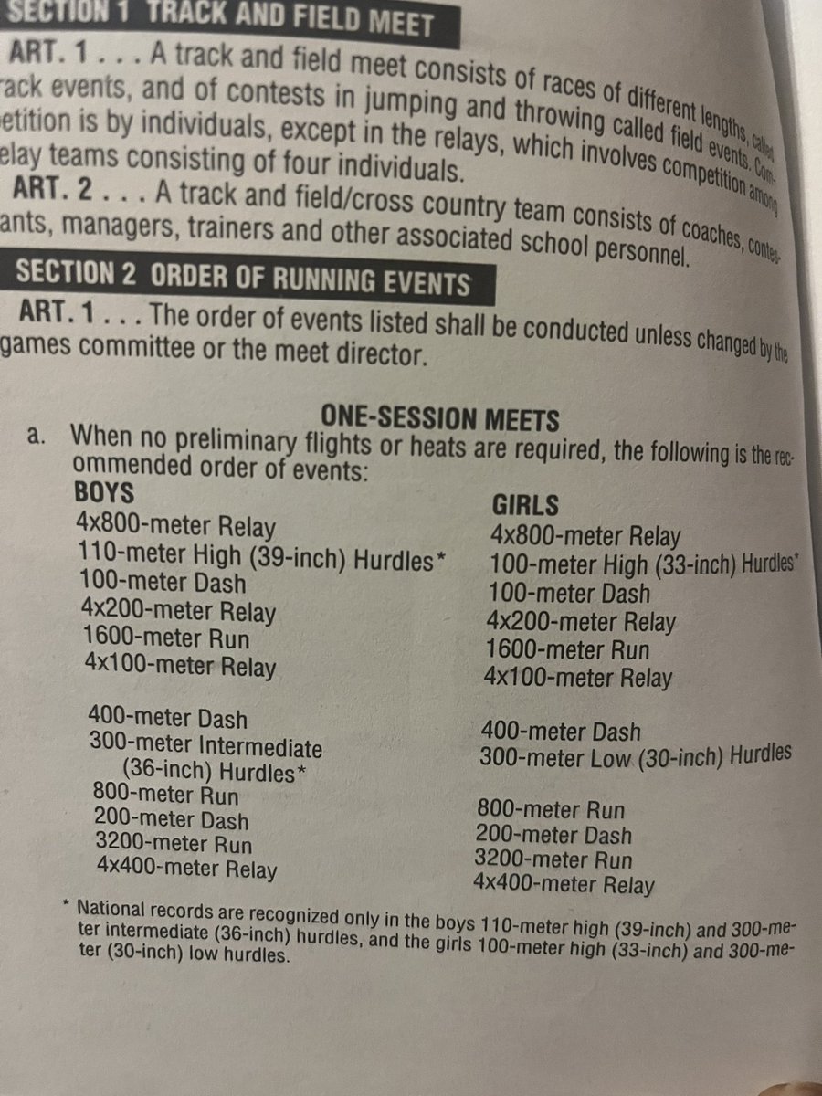 1600/3200  Runners getting a 8 hour Rest for Sectionals🤦🏽‍♂️ GA T&F Coaches we are still not following the NFHS Schedule. Please connect with your School A.D. to contact the appropriate 
representatives for the best interest of the kids.
