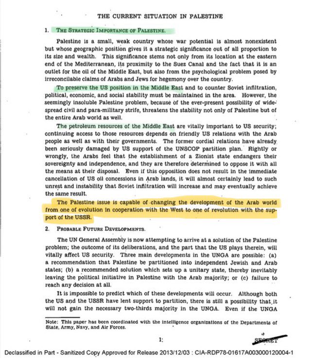 @Cancelcloco Declassified CIA document from 1947  'The petroleum ressources of the Middle East are vital to US security'