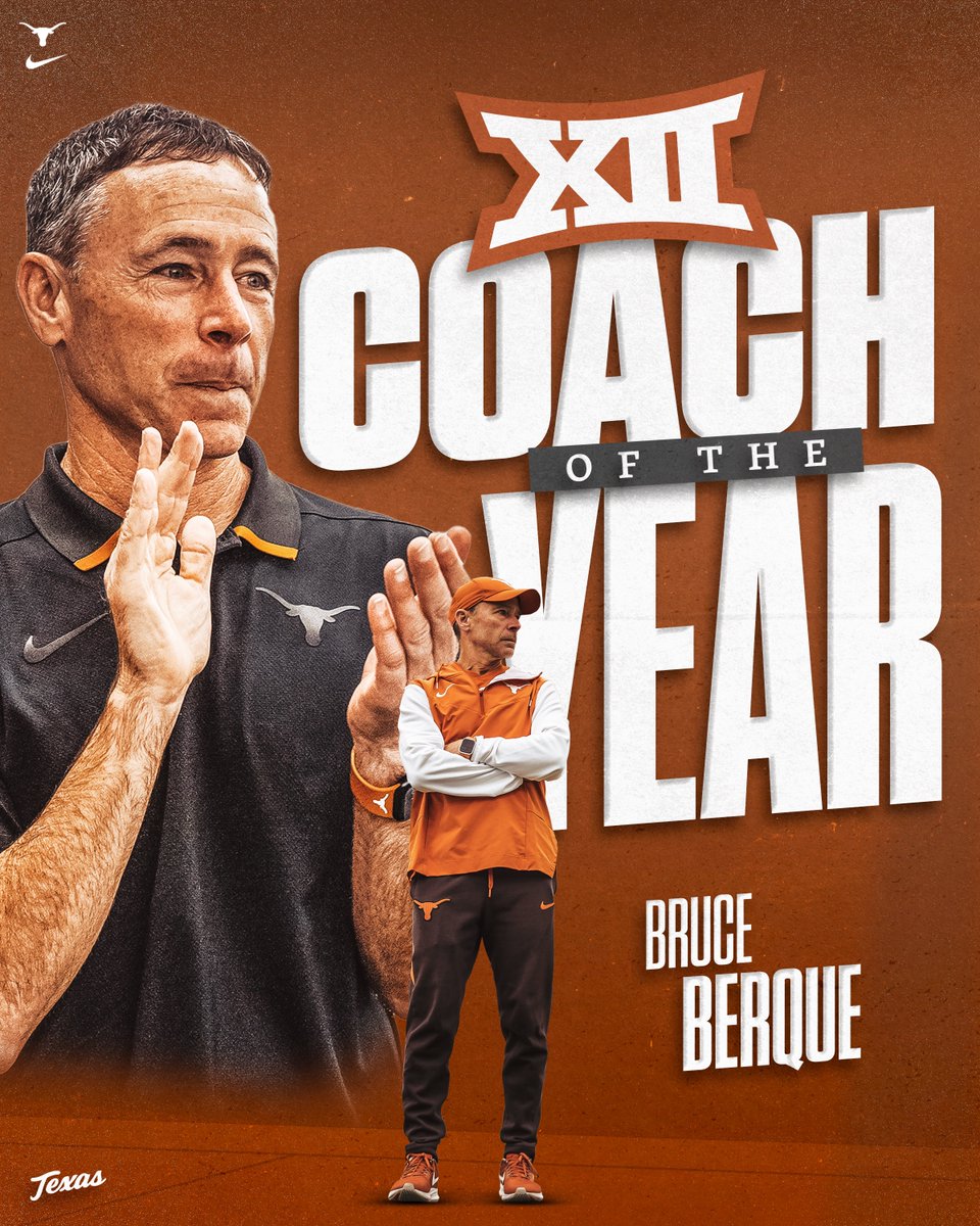 For the 3️⃣rd time in 5️⃣ years, Bruce Berque is your @Big12Conference Coach of the Year, completing the sweep of the 2024 men's conference awards for the Horns! #HookEm 🤘🎾