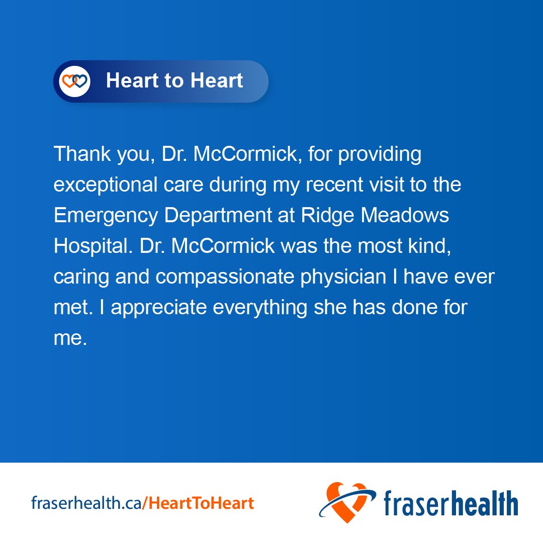 With a little bit of heart, we can face anything together. 

Is there someone from the Fraser Health team who you are grateful to? We’d love to know.

ow.ly/GLc350RsMLf

#hearttoheart

@RMHFoundation