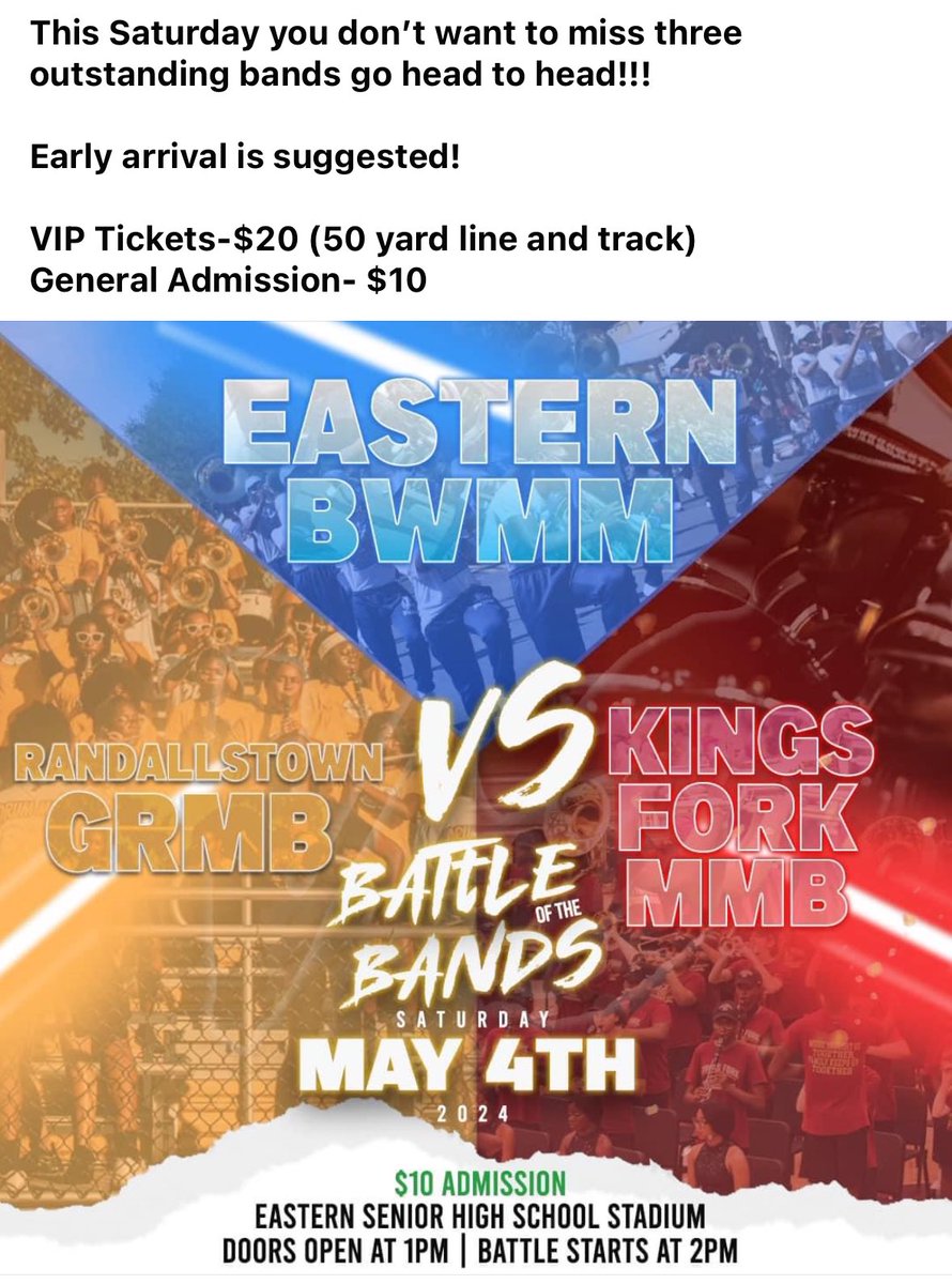 If you're looking for a fun activity this Saturday, your search ends here! Join us in supporting our fundraiser for Memphis, TN by attending our event at Eastern HS Stadium featuring two amazing bands from MD and VA. @theHillisHome @HillRagDC @dcpublicschools @music_DCPS