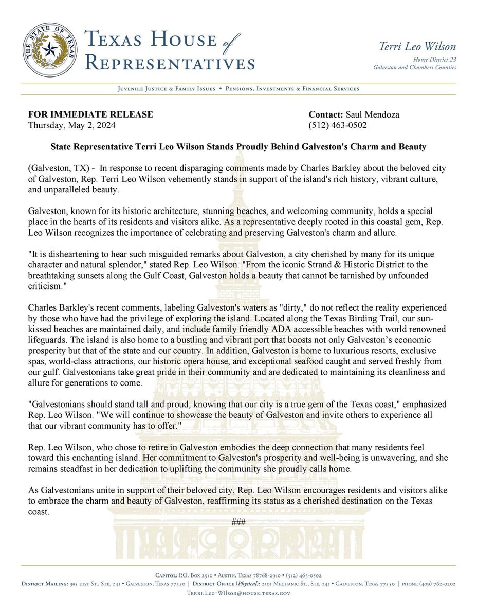 Galveston, my cherished island home, deserves every accolade. Proud to stand with my fellow Galvestonians in celebrating its charm and beauty despite unwarranted criticism. Together, let's show the world the true spirit of Galveston.