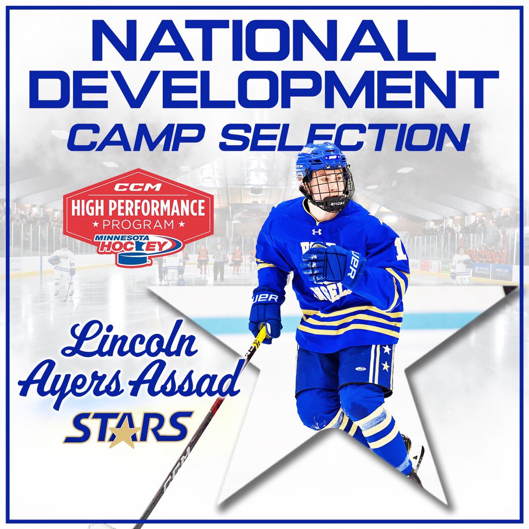 Congrats to Soph F Lincoln Ayers Assad on his selection to USA Hockey 16 National Camp in July!  #stars #poundtherock