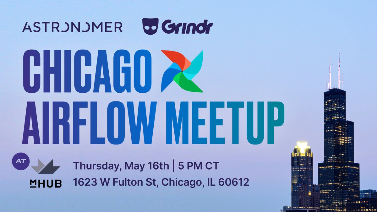Catch the Windy City 💨 vibes as Matt Shancer, Staff Data Engineer, discuss how @Grindr utilizes #Airflow to streamline their data processes. Join us at mHUB on May 16th for the Chicago Airflow #Meetup! 🏙️ bit.ly/3Ql5i9s
