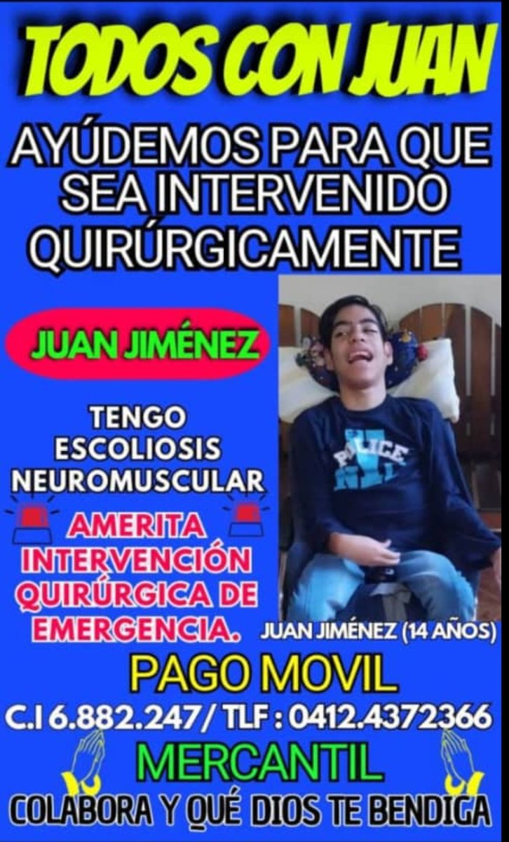 Juan es hijo de la Familia Sanchez en Bejuma Edo Carabobo, actualmente requiere con Urgencia una Operación y no se cuenta con los recursos, por eso te pido me ayudes a difundir, para que grano a grano logremos el Objetivo,  Gracias 🙏 y Bendiciones