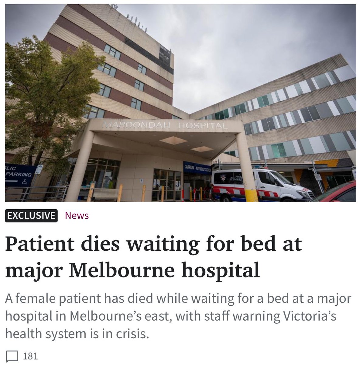 Patient dies waiting for a bed in a hospital. Vic ALP has more blood on its hands.