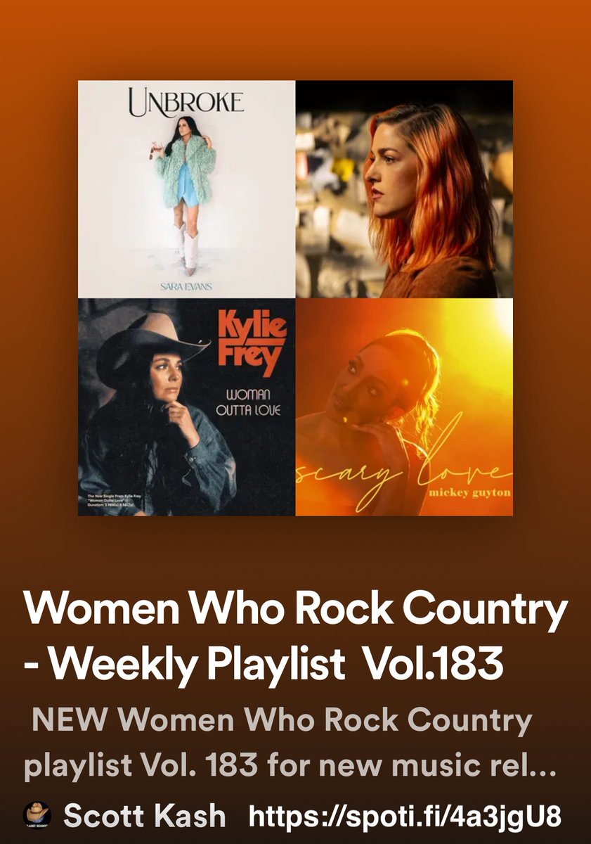 ScottKash88's tweet image. NEW #WomenWhoRockCountry playlist for new releases by
@MaryKateFarmer
@rebekahlgilbert
@leahmariefuls
@_ashleybarron
@PiJacobs
@katelyn_lehner
@Saramarierice22
@alaina_stacey
@imalexbluenow
+MORE

#Spotify
spoti.fi/4a3jgU8

#NewMusic2024 #Country @MuseBoost #CountryRadio