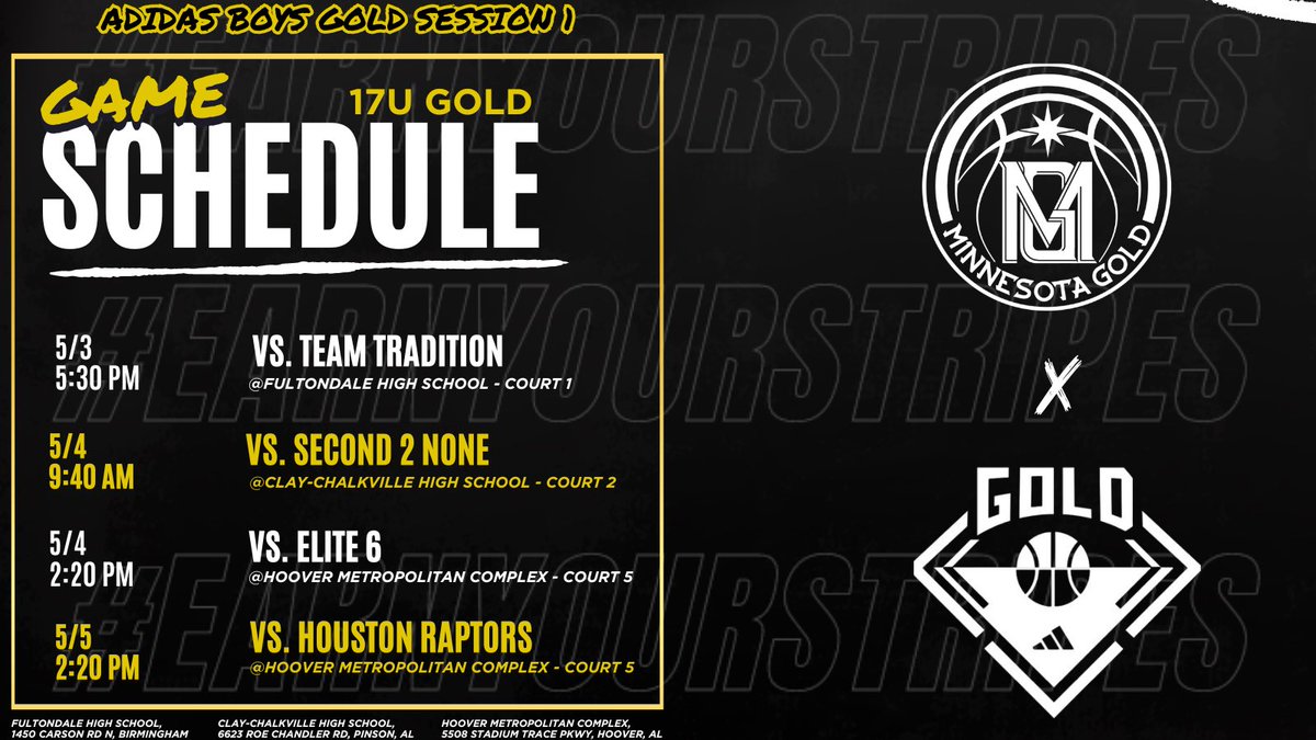 CHAPTER 1: Circuit Season @3stripesgold 🔥 the action starts tomorrow! 17u 

Games streamed through the Gauntlet App with @ballertv 

#earnyourstripes #adidas #basketball #adidasbasketball