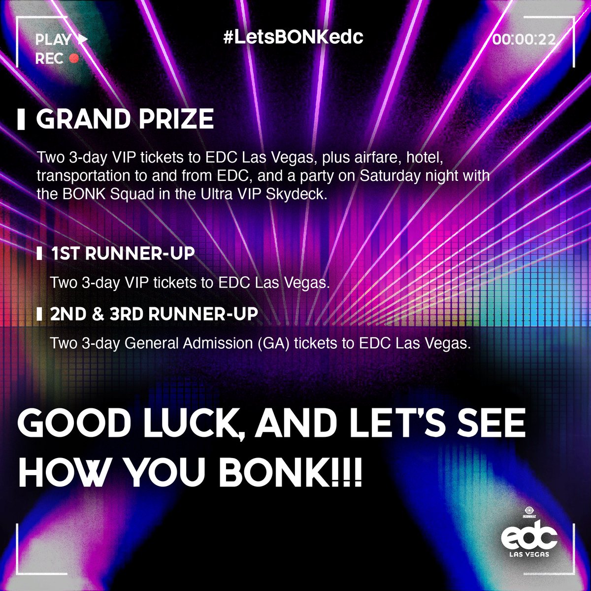 Want to come to EDC Las Vegas and bring a friend to party with the BONK Squad?👀 BONK and @sturdyco_ are teaming up to give out Eight 3-day passes to EDC Las Vegas, along with Air fare, Hotel, and Transportation to and from EDC for the Grand Prize winners❗️❗️❗️ How can you win?…