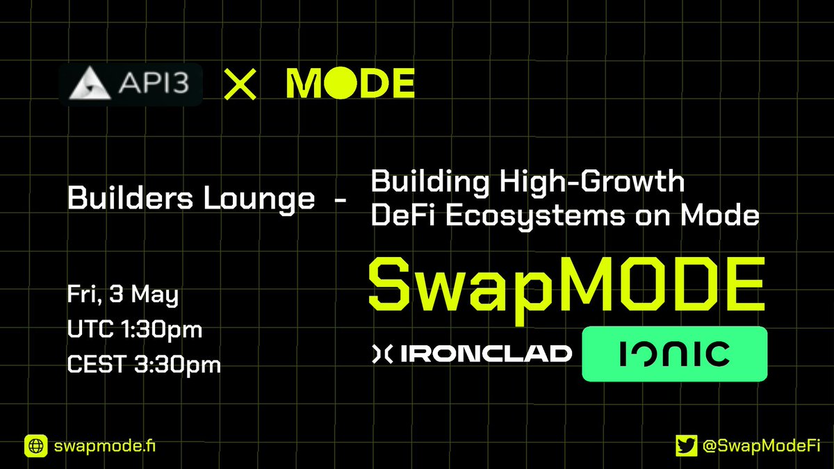 📣Hey MoChads! Gear up for an electrifying Builders Lounge tomorrow as we share the stage with @modenetwork, @API3DAO, @IroncladFinance & @ionicmoney.⚡️ It's time to elevate the future of DeFi — you don't want to miss this! #IYKYM 🟡 Set Reminder Here👇 x.com/i/spaces/1ldgl…