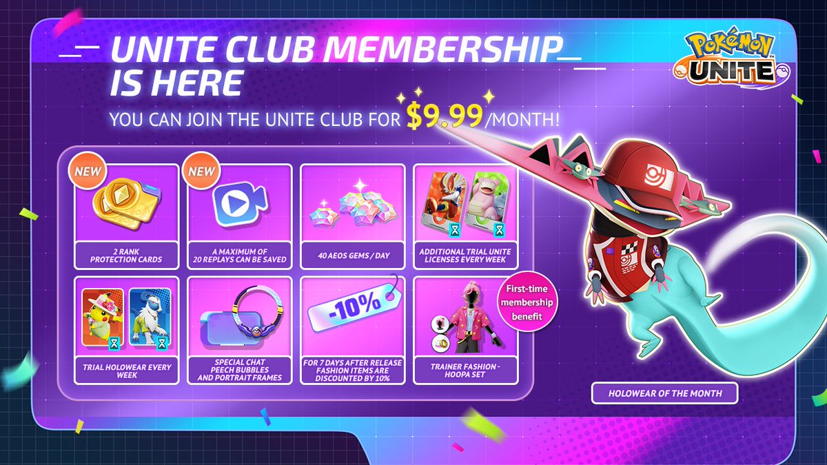 The #PokemonUNITE Club Membership has been updated! Subscribe today for tons of rewards, including Racer Style: Dragapult!