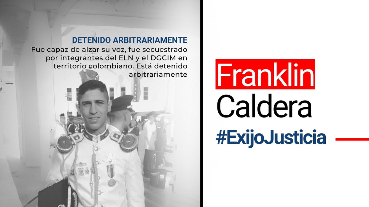 Franklin Caldera fue capaz de alzar su voz, fue secuestrado por integrantes del ELN y el DGCIM en territorio colombiano. Está detenido arbitrariamente por el régimen venezolano, solo por pensar diferente. #ExijoJusticia