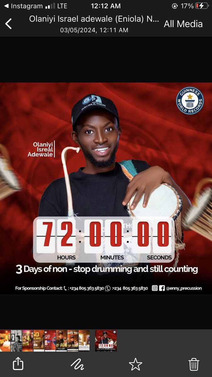 #HappeningNow Drum-a-thon 150 hours by a Saki-born Computer Science Student of Federal University Oye-Ekiti,Ekiti-State. He has been drumming for over 72 hours. Please like ,share,follow,comment positively and support @Eniola_CSC