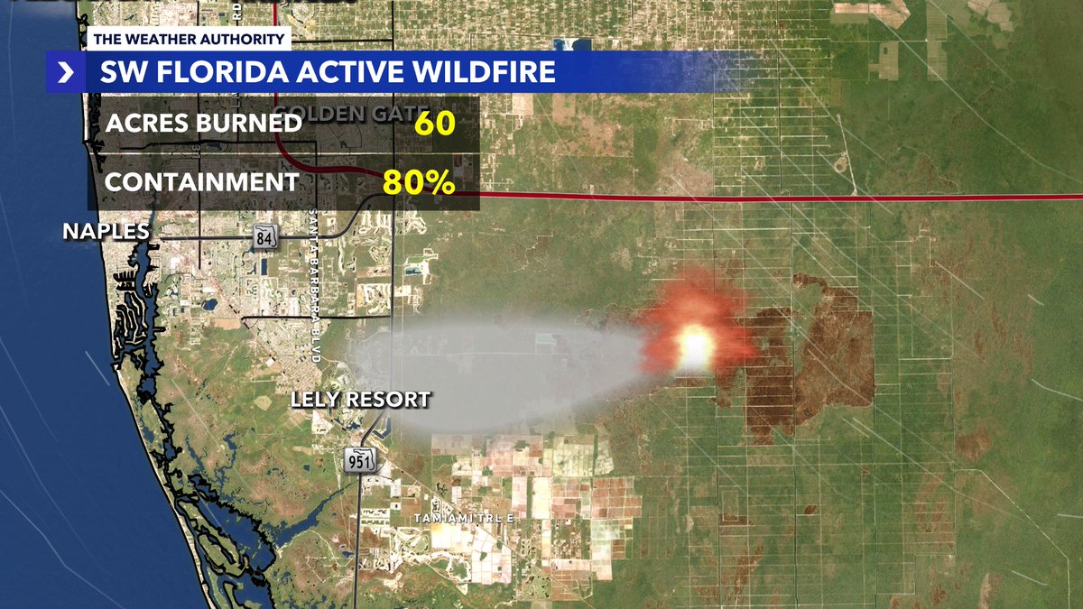 UPDATE: If you've been seeing or smelling smoke in Lely and surrounding areas, it's from a 60 acre brush fire earlier today in Southwest Floirda. Good news is 80% containment. Credit: Greater Naples Fire
