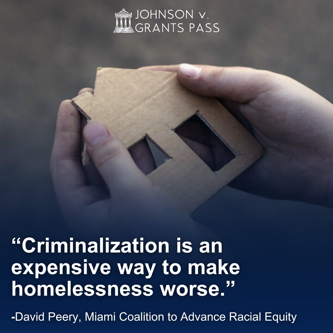 Housing ends homelessness. The upcoming landmark SCOTUS case, #JohnsonVGrantsPass, poses a crucial question: Do we address #homelessness with punishment or support? Learn more: johnsonvgrantspass.com