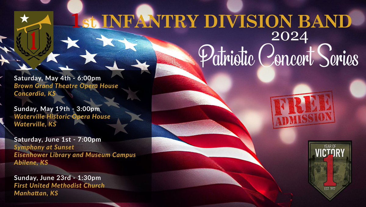 Don't miss out on the chance to see the 1st Infantry Division Band live in action! Check out the flyer for some upcoming events and mark your calendars. Come and experience the power of music with us! #DutyFirst