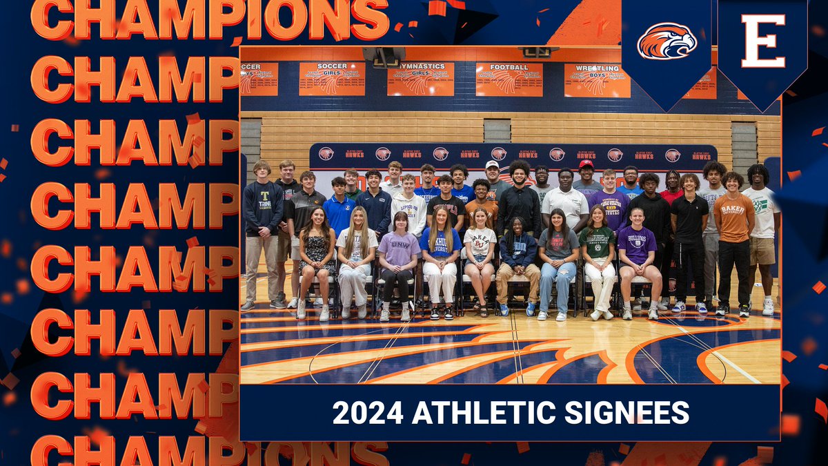 Proud Day to be a Hawk! 34 signees honored at a ceremony today celebrating their accomplishments & future plans. @OEHawksBaseball @OEHoops @OlatheEastCheer @OEXC3 @OEHawksFootball @OELadyHawksGBB @OlatheESoccer @OE_Tennis @OlatheEastTrack @OEHawksVB