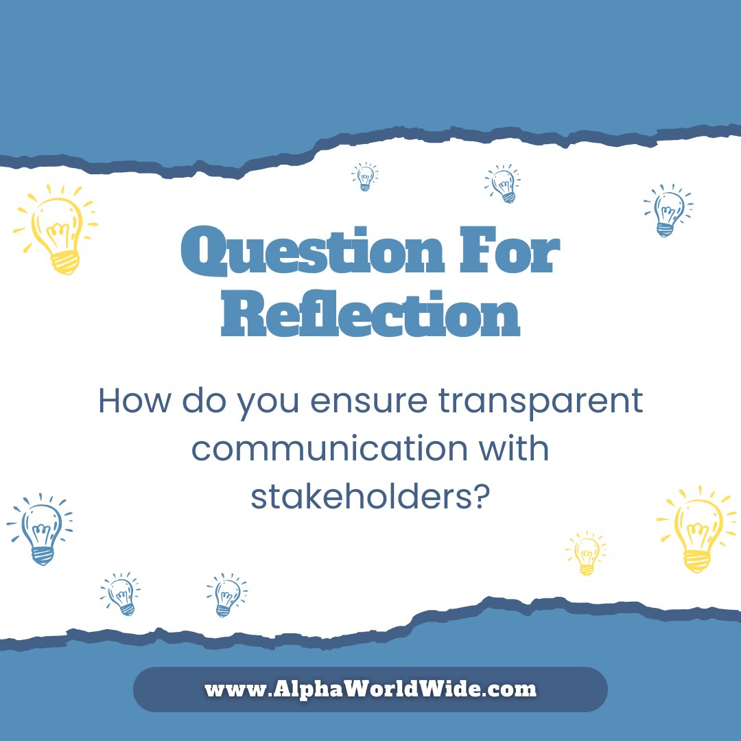 Transparent Stakeholder Communication

Ensuring open dialogue with stakeholders: How transparent are your communications? 

#TransparentTalks #StakeholderEngagement #AlphaWorldWide #AlphaWW