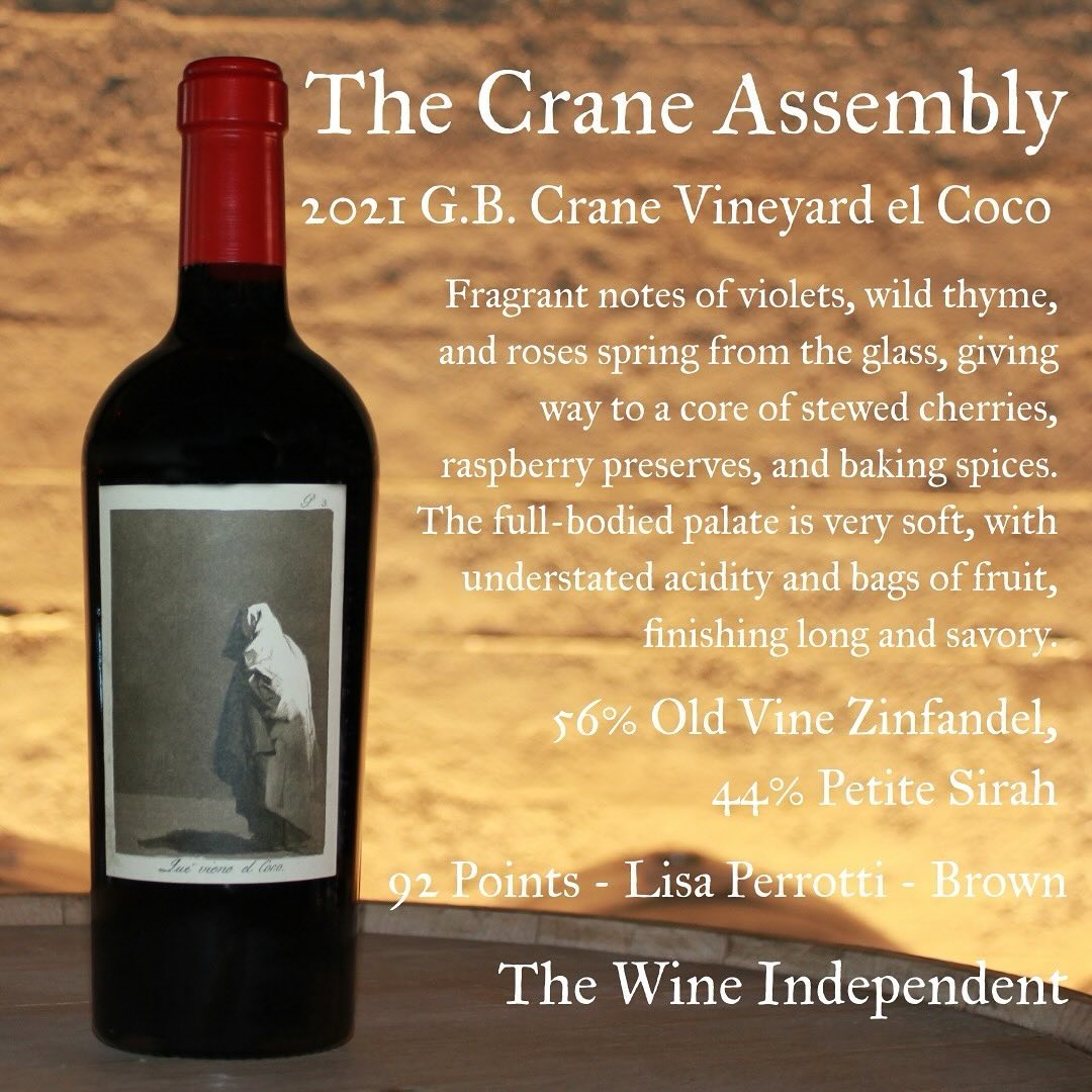 An afternoon not to be missed in the #CityByTheBay. The Crane Assembly along with 30+ other wineries in a celebration of California’s Old Vine Vineyards. Showcasing '21 GB Crane Vineyard el Coco. May 4th. Fort Mason San Francisco, CA Purchase tickets: l8r.it/CsLg