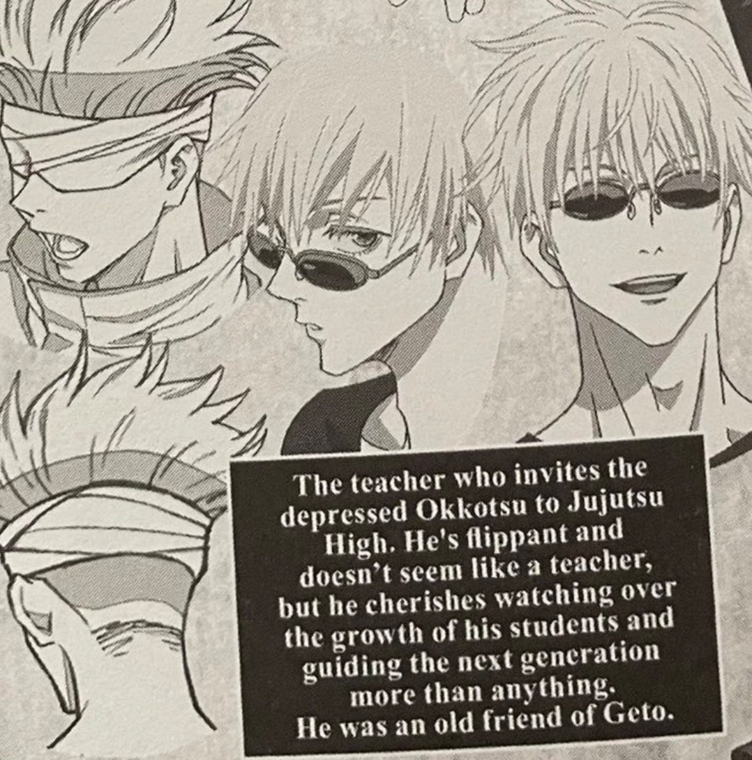'he cherishes watching over the growth of his students & guiding them more than anything...' oh gojo cares about his students so much and is so invested in their progress i am sobbing🥺