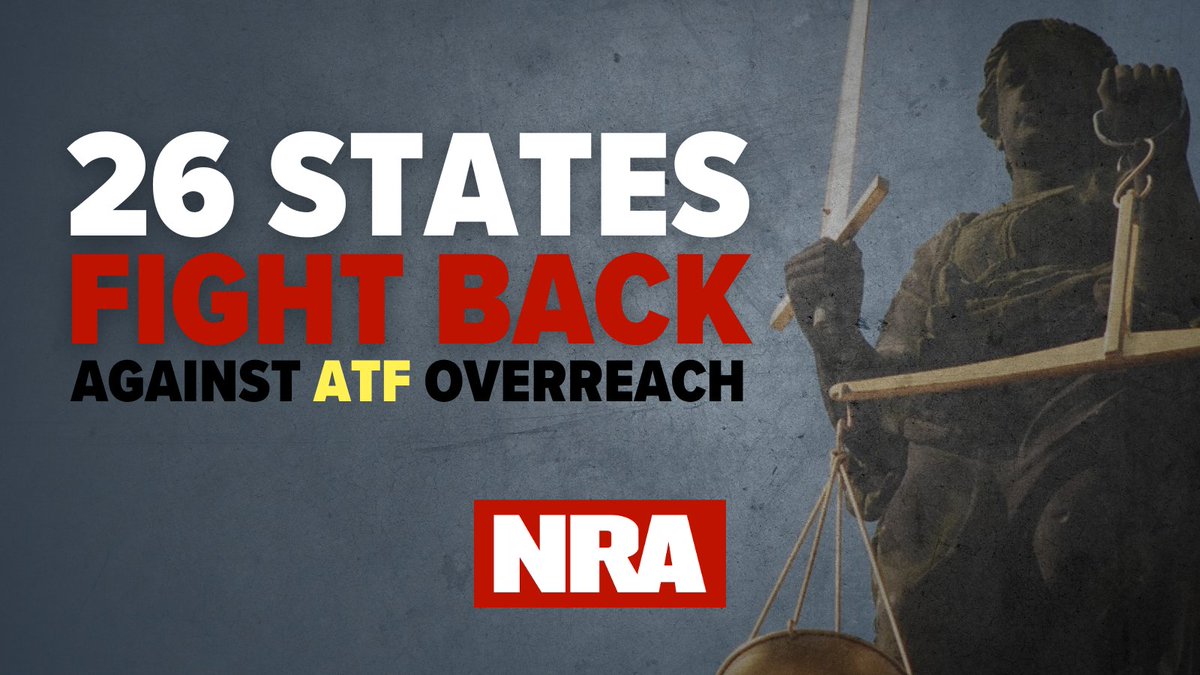 ⚖️A total of 26 States filed three separate lawsuits against ATF’s new rule redefining who is “engaged in the business” of dealing in firearms.

The @NRA applauds these States for boldly challenging Biden's rogue ATF, which has relentlessly assailed 2A rights.