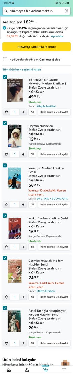 @agnesmaja @zhaspote Tüm bu kitaplar amazonda 182 tl ediyor. Sizin fiyattan çok daha düşük. Hatta amazonda bu kitapların stokları tükenmiş ve resmi olmayan satıcılar fahis fiyata satıyor diye 182 yoksa 130'u zor bulur. Neyse siz bilirsiniz sizin kitaplarınız sizin koyacağınız fiyattan satışa çıkar