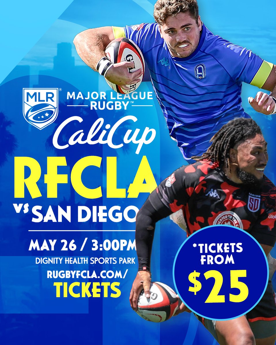 For the first time in over two years, Los Angeles will fight for the #CaliCup against San Diego in front of their home fans in LA. 🏆 @RugbyFCLA v @SDLegion at @dignityhealthsp. TICKETS from $25: rugbyfcla.com/tickets/match