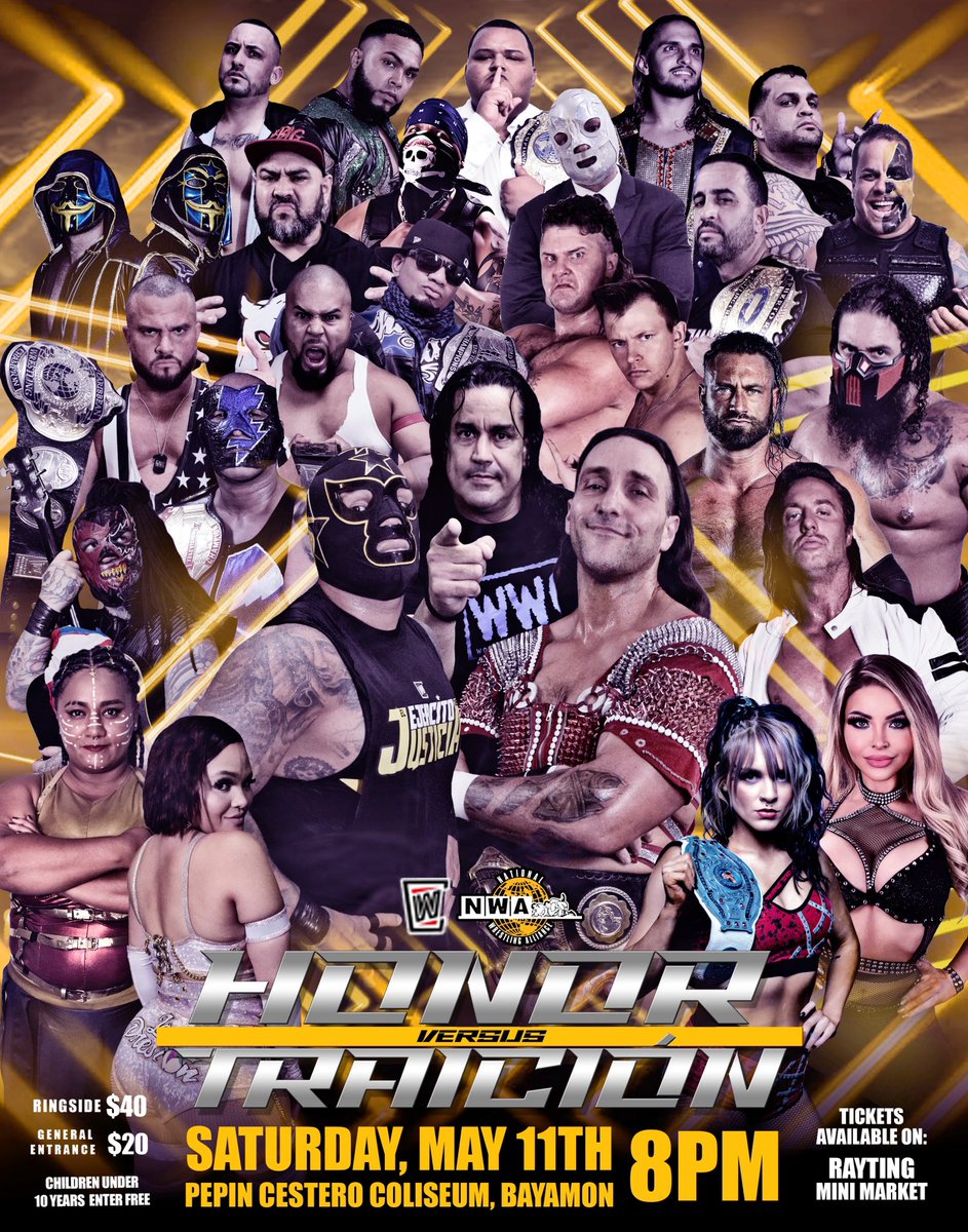 For the first time in several decades, @nwa invades The Last Territory… @wwc_pr presents Honor vs Treason, Saturday, May 11th at 8:00pm live from Puerto Rico’s wrestling cathedral, Pepin Cestero Arena at Bayamon. Tickets available now at Rayting Mini Market at Dorado, and…