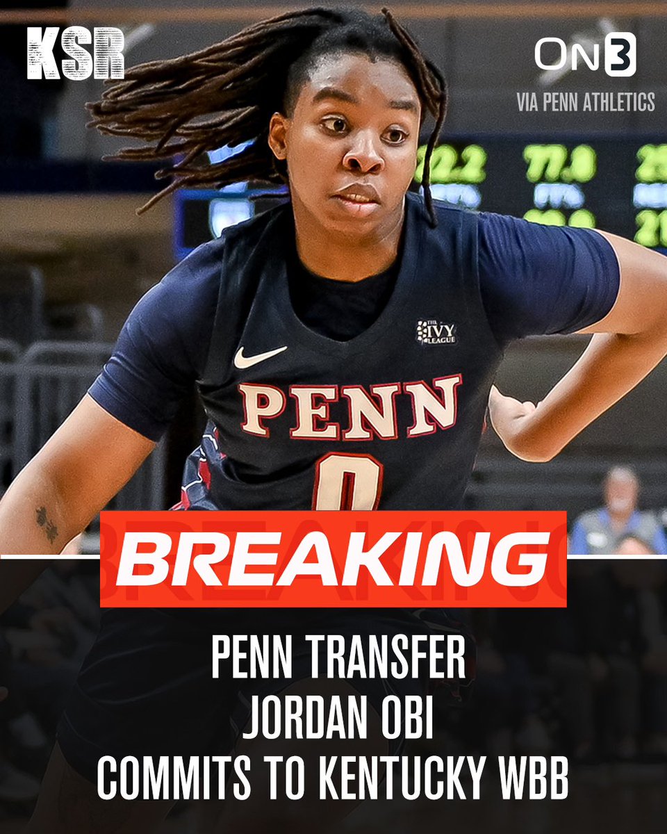 BREAKING: Penn transfer forward Jordan Obi has committed to KENTUCKY, she announced on social media. The 3x All-Ivy selection averaged 14.8 PPG and 7.7 RPG while making 38.6% of her three-point attempts this past season. on3.com/teams/kentucky…