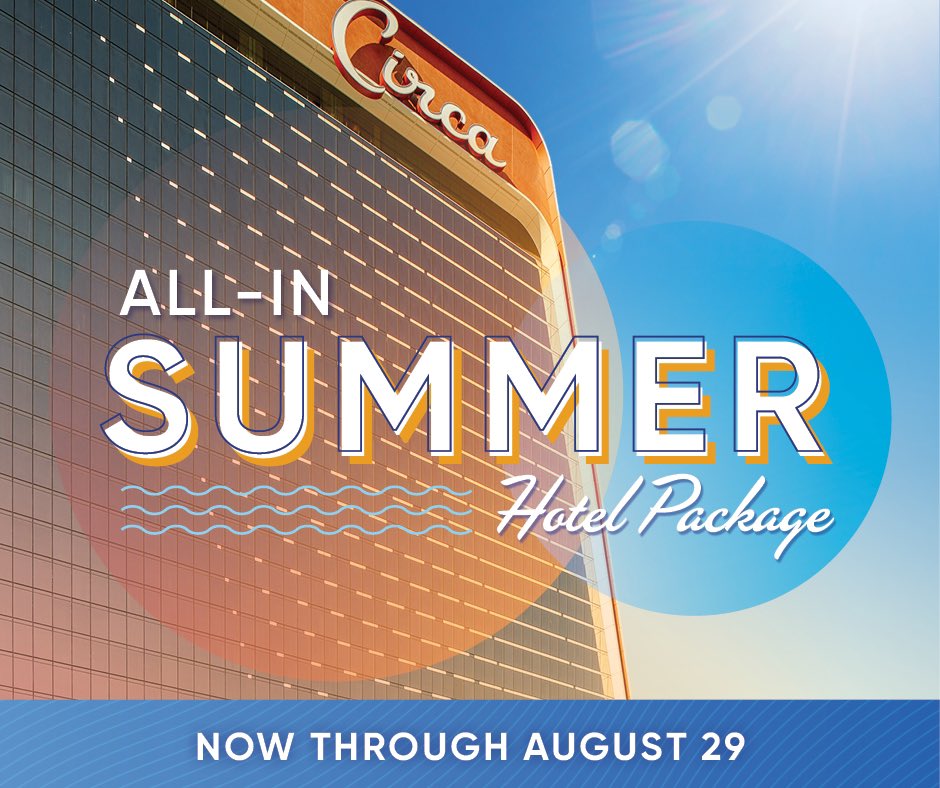 Our $400 All-In Summer Hotel Package is back! ☀️ Book now through August 28th and enjoy:
-A 2-Night Stay
-$100 Dining Credit
-$100 Beverage Credit
-Daybed at @stadiumswim

Book now! tinyurl.com/fmwdfyub
#CircaLasVegas