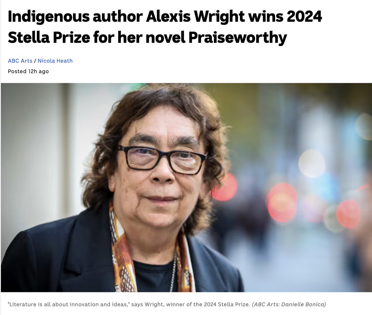 ‘The publishing world is a bit stuck. It needs to become more exciting…be more visionary and support writers to go on those journeys into new ways of writing and exploring, expressing what’s happening and bring the readership with them.’ — Alexis Wright abc.net.au/news/2024-05-0…