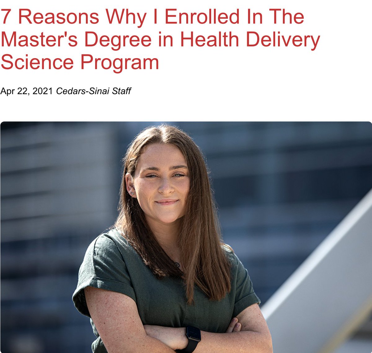 '7 Reasons Why I Enrolled In The Master's Degree in Health Delivery Science Program': Meet Zoe Krut, a member of the graduating class of 2022 in the #CedarsSinai Master's Degree in Health Delivery Science (MHDS) program: cedars-sinai.org/blog/cedars-si…. Apply now for our next class!