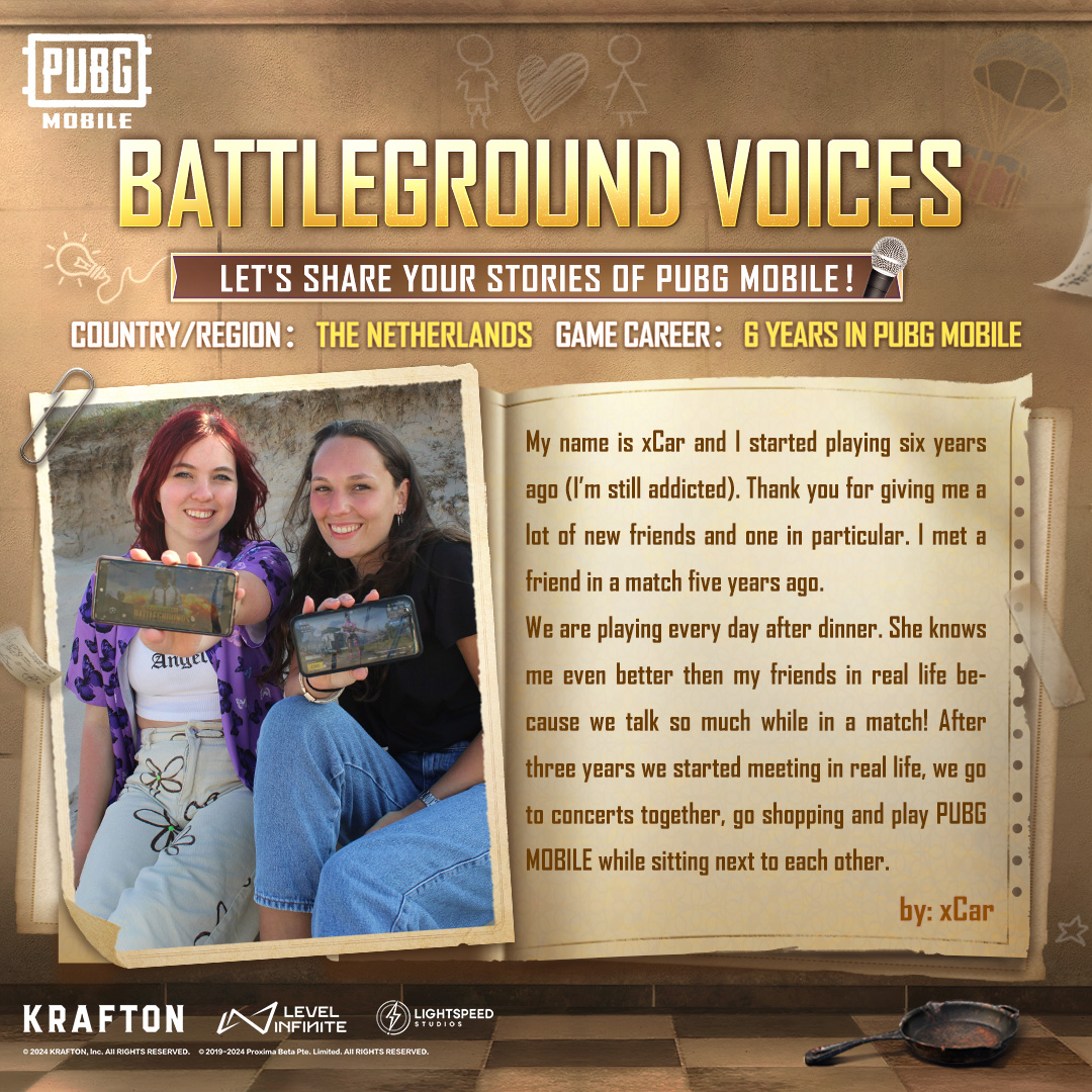 Check out this heartwarming story from xCar and how they formed a friend for life on the battlegrounds. Have a story of your own? Share your special PUBG MOBILE story for a chance to be featured in Battleground Voices! 📣 forms.gle/Bsp2PGdLxLtiDv… #PUBGMOBILE