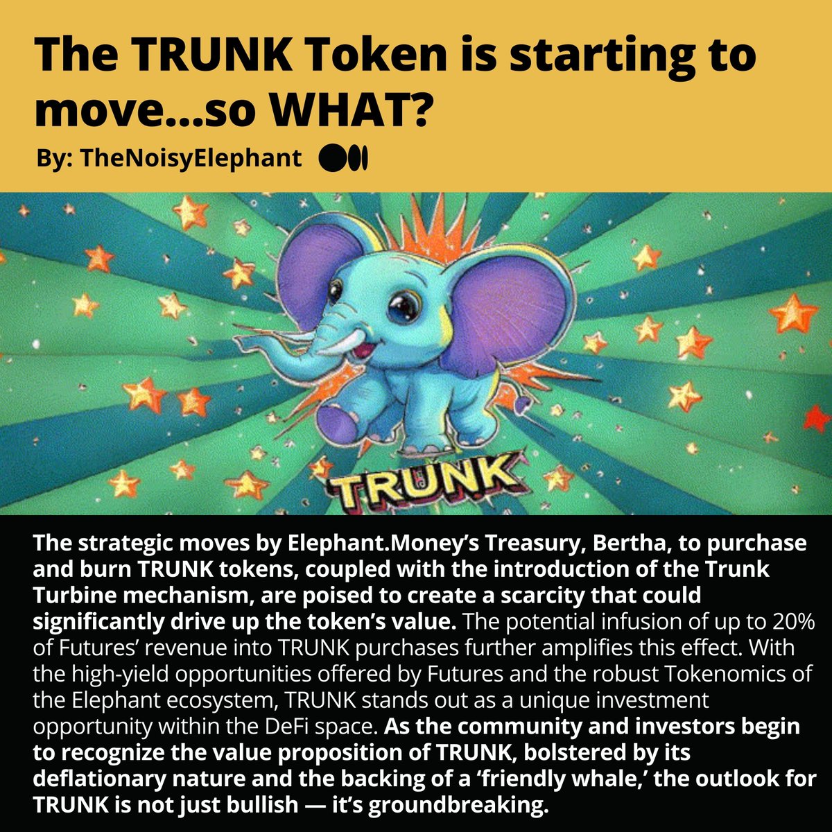 Since the pivot of $TRUNK to a cross-chain deflationary memecoin it’s done a 5x while dropping a zero 👀 cryptozoa.com/the-trunk-toke… #crypto #trunk #sol #memecoin #bsc