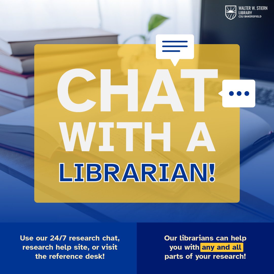 📚 If you can't make it to the library but need to do some research, use our 24/7 research chat at csub.edu/library