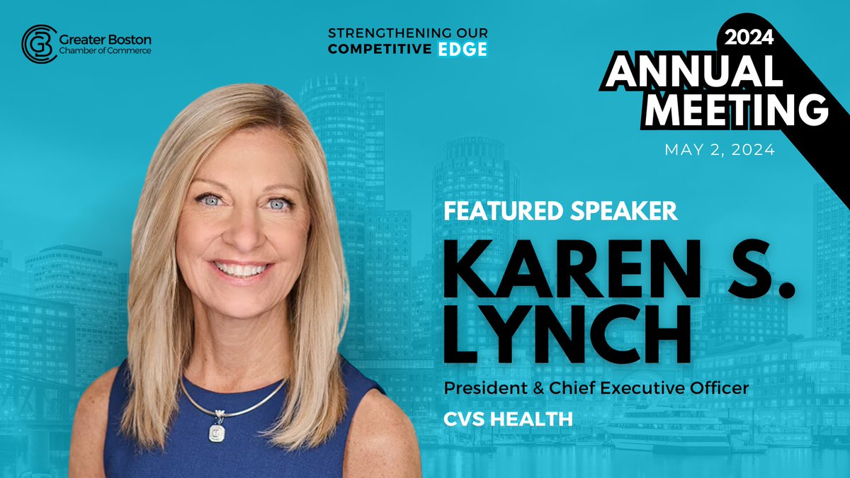 We’d like to welcome @KarenSLynch, President & CEO of @CVSHealth, for her fireside chat, moderated by Corey Thomas of @Rapid7. Follow along for some great insights from one of our region’s top business leaders.

#AnnualMeeting