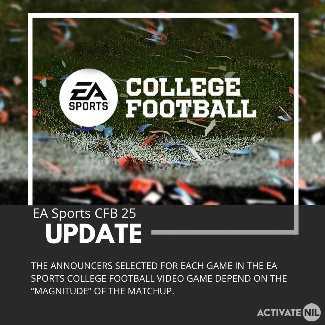 🚨 EA Sports NCAA Football Game Update 🚨

According to Kirk Herbstreit, the announcers in each game are chosen based on the “magnitude” of the game. 

#EASPORTSCollegeFootball #ncaafootball #CFB