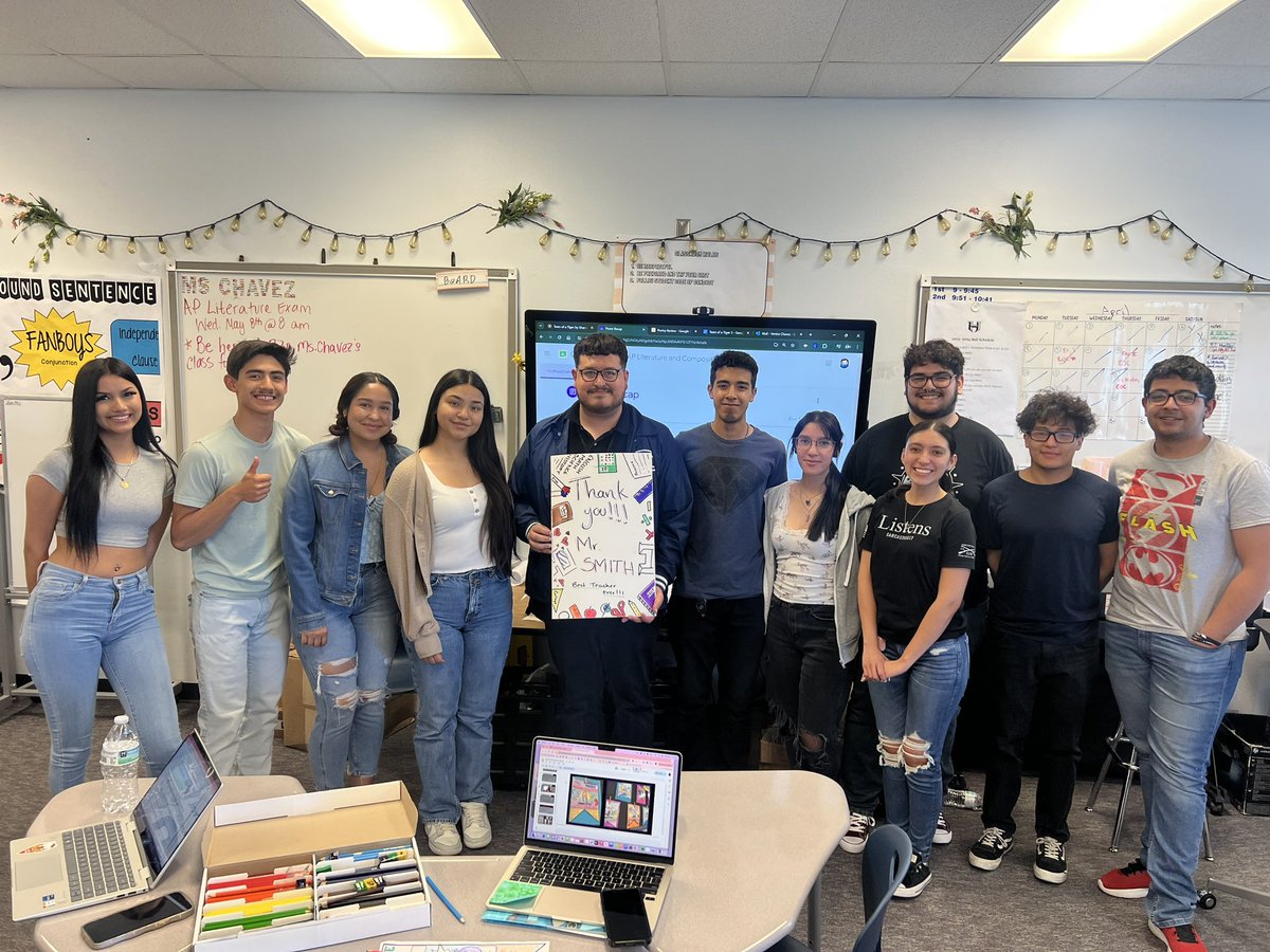 My intern, Mr. Smith was pleasantly surprised by my AP Lit. Students with a “Thank you/Good bye” card as his time with us comes to a close! These scorpions never cease to amaze me!! I know he will remember his time with us fondly! #scorpionstrong #ReptheH