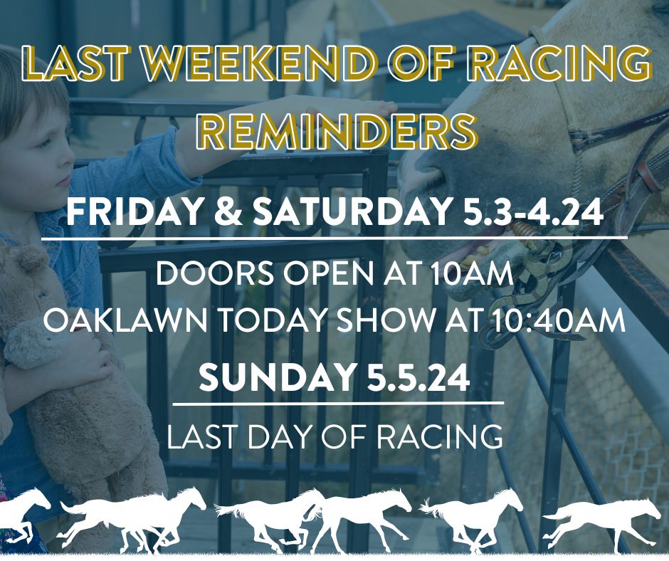 ❗Reminder RACING FANS❗This is the last weekend of racing at Oaklawn! Doors will open at 10am on both Friday and Saturday with our Oaklawn Today show starting at 10:40am! Our final day of racing for the 2023-24 race meet is SUNDAY! We can't wait to see everyone this weekend!🏇