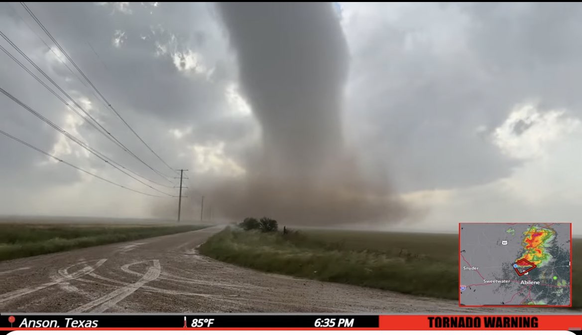 Massive #tornado on @ChasingWConnor live stream west of Anson, Texas and just roped out! Extreme close-range. WATCH: youtube.com/live/yItsF9Xoz…