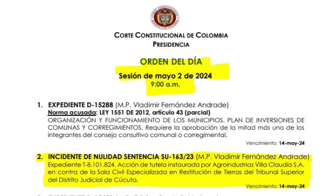 Confirma @CaracolRadio que @CConstitucional acaba de anular sentencia SU 163 23. El profesor @RodrigoUprimny y otros ya habían señalado que esa sentencia complicaba el ritmo de restitución de tierras. Tema fundamental y que era punto de honor para el gobierno de @petrogustavo