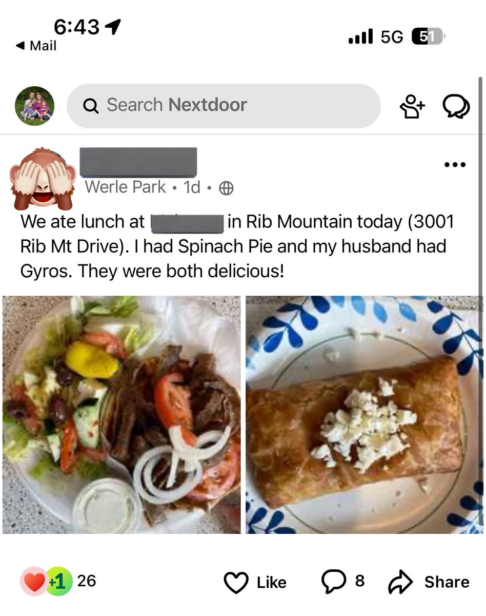 My favorite innocent central Wisconsin Nextdoor post. 'We ate at an ethnic restaurant and the food was not bad, in fact it was different and quite good actually.'