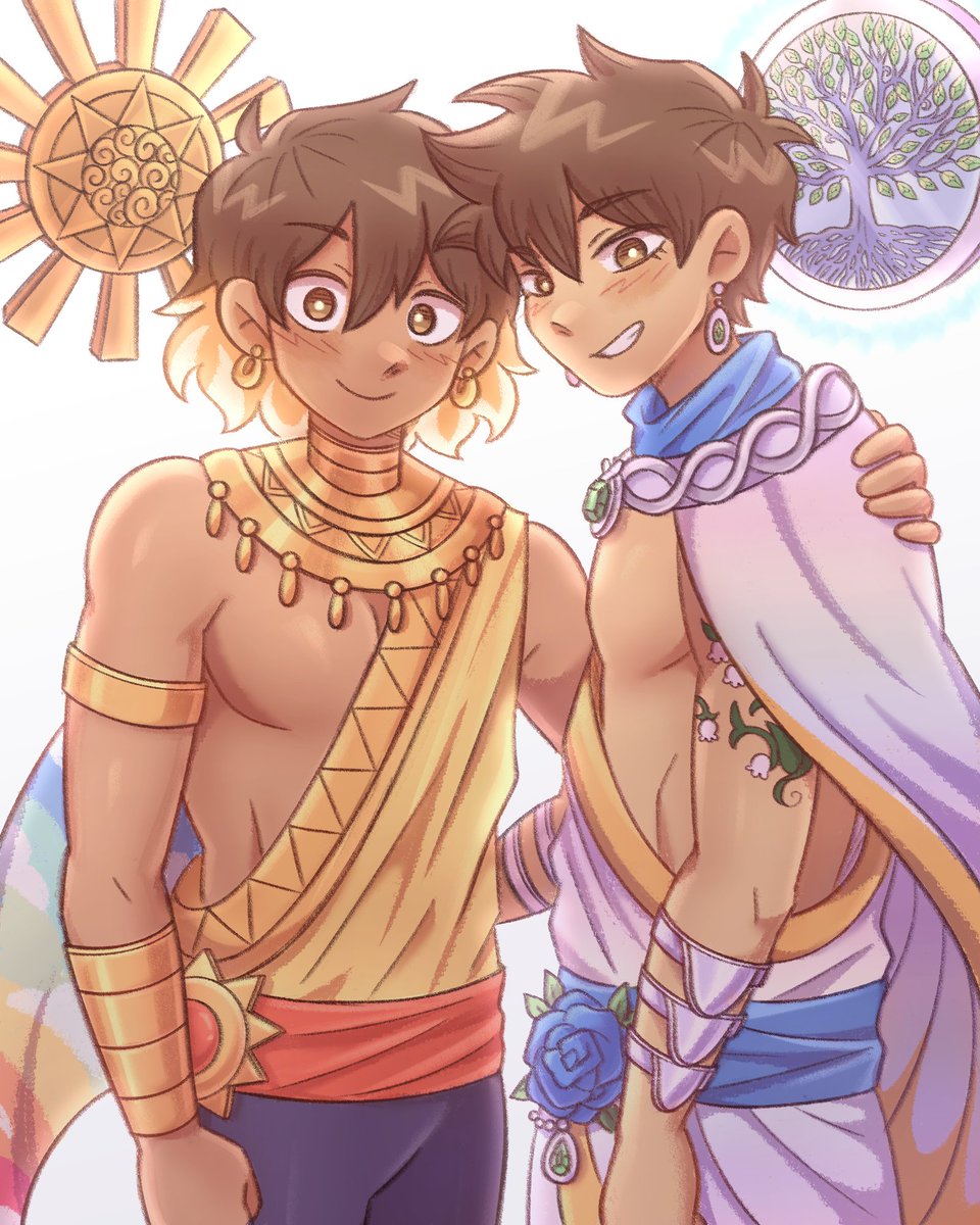 gods of life and sun, hero and kel 🍃☀️
(rumor has it their brightness and beauty combined can blind you..)