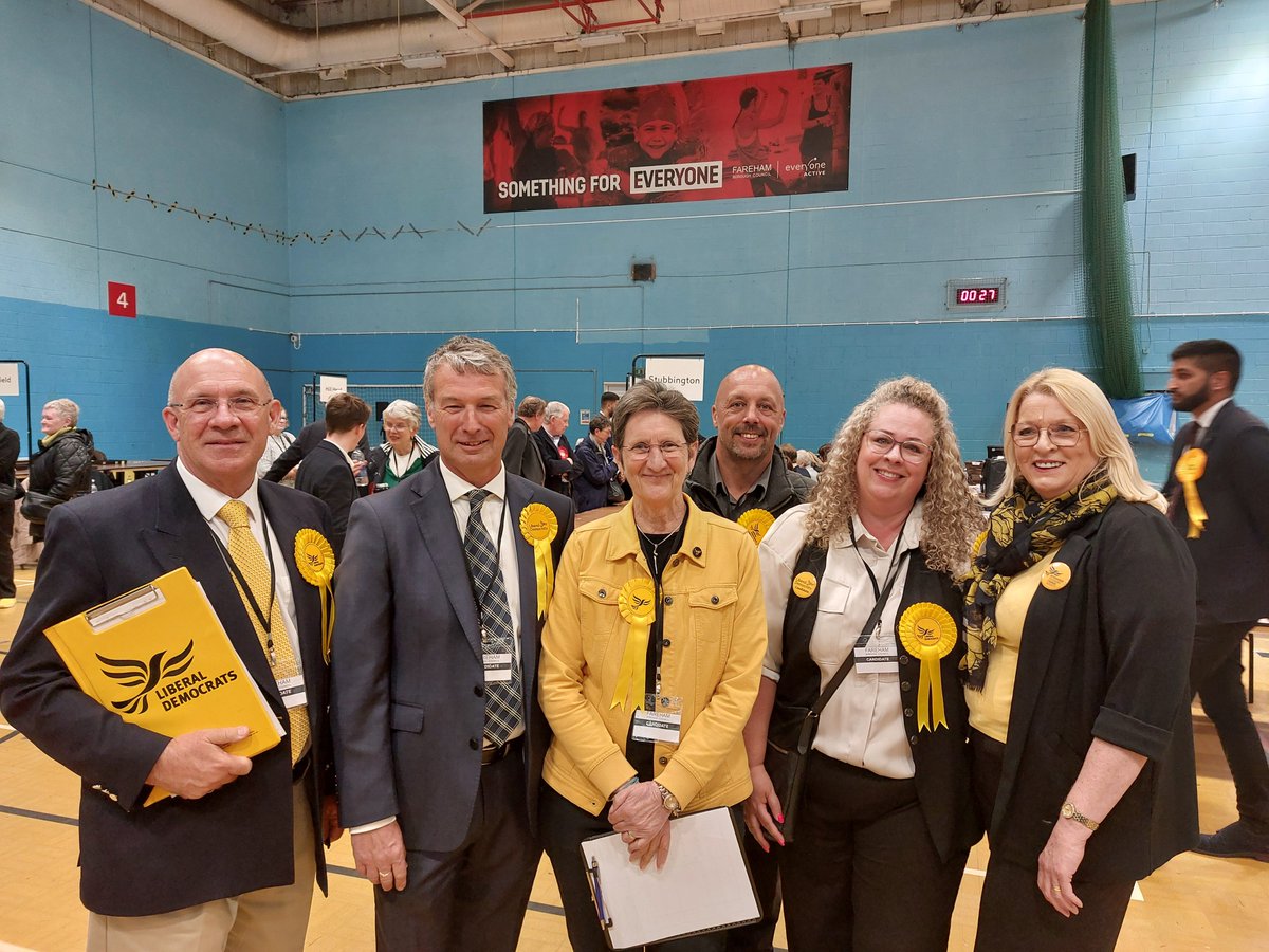 Liberal Democrat candidates 
Chrissie Bainbridge candidate, Portchester Castle  said: 'Quietly very pleased.'  Paul Whittle said they grew in confidence during the day. No results have been announced yet here at Fareham Leisure centre.
#LDReporter #Fareham24 #LocalElections2024