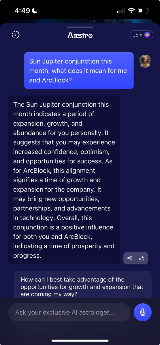 I haven’t give enough spotlight to Aistro these days, but it gave me insights from time to time! And it’s built by AIGNE and build for AIGNE. 

Sun Jupiter conjunction is coming, Aistro think it means something. 😂

If you haven’t it,  get here: Aistro.io!