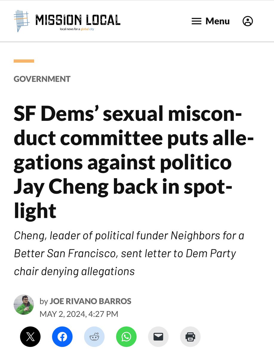 BREAKING: Read @jrivanob’s in-depth investigation into rape allegations against Jay Cheng & those who’ve gone on record to defend him, including: DCCC’s new sexual assault investigation committee member Lily Ho & lobbyist Mary Jung. missionlocal.org/2024/05/sf-dem…