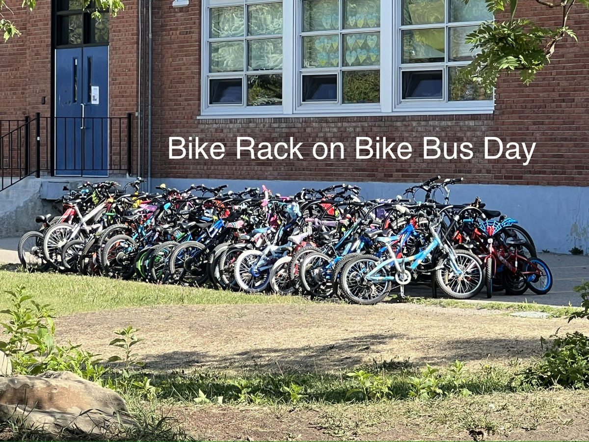 The school bike rack 
Regular day vs. BikeBus day

Any questions?
🚲😀👍
#yycBike #Calgary #BikeBus
#BiketoSchool