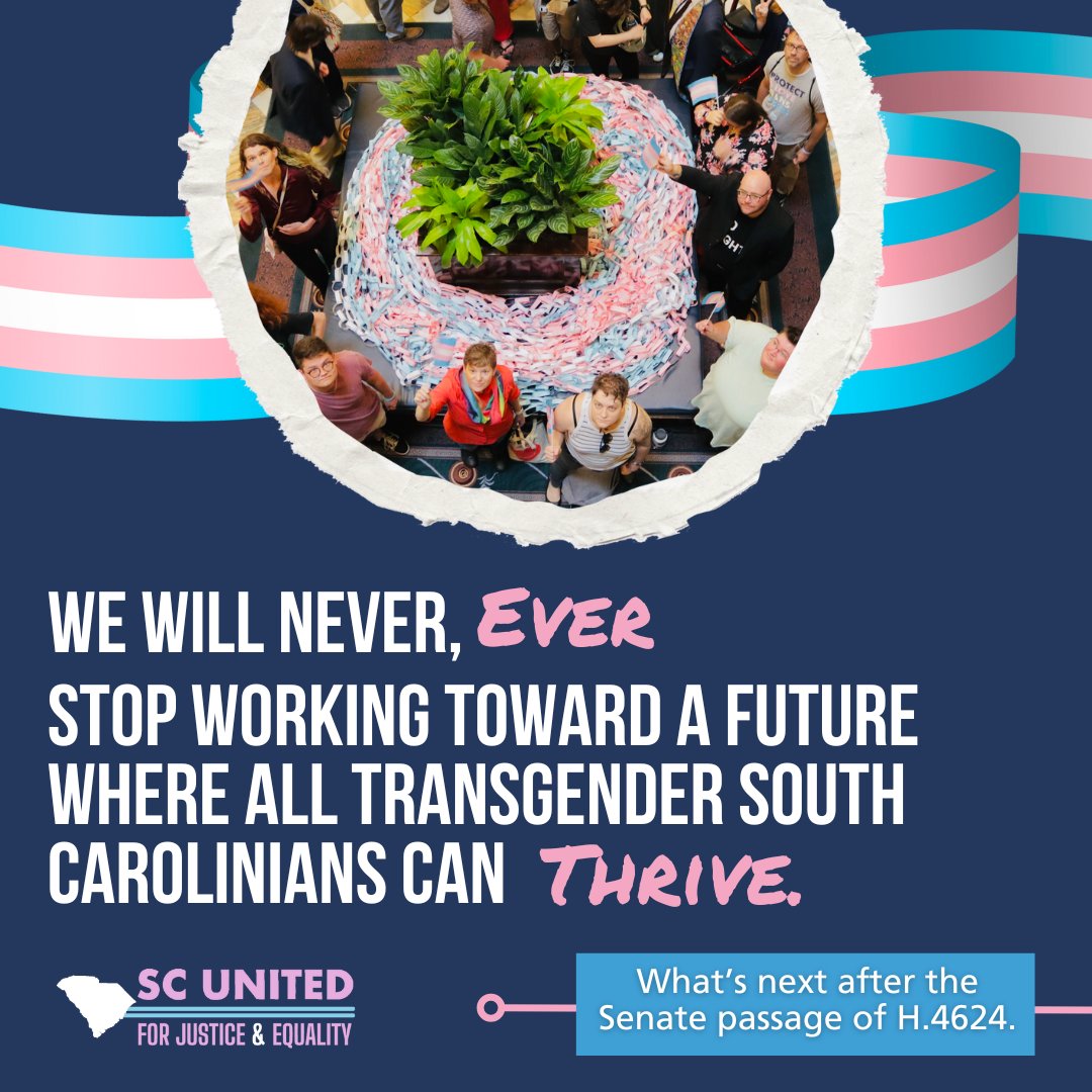 This isn’t the news we wanted to share today – but the SC Senate has voted to pass #H4624, the anti-trans healthcare bill. We’re sad, angry, and extremely disappointed Senators passed this, prioritizing anti-trans attack over making SC better for all. bit.ly/4dqVnJ6 1/5