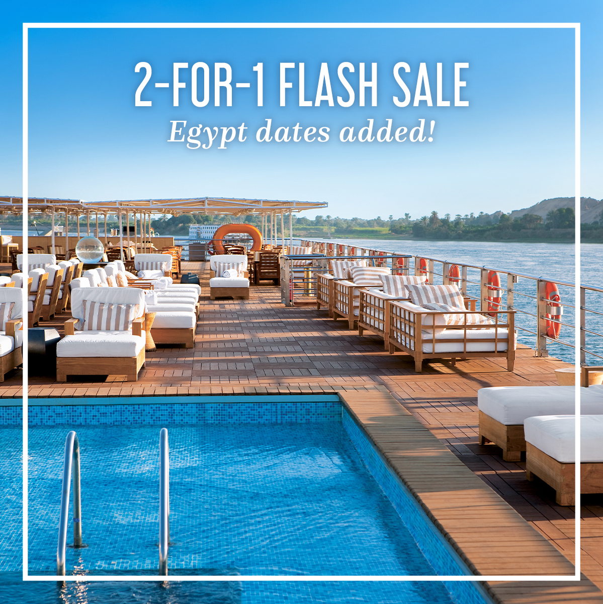 Great news! Uniworld just added Splendors of Egypt & the Nile to the 2-for-1 Flash Sale! Spend 12 unforgettable days exploring the wonders of Egypt, while you can get two guests onboard for the price of one on select dates. Book by May 10, 2024, to save! spr.ly/6016jPX7y